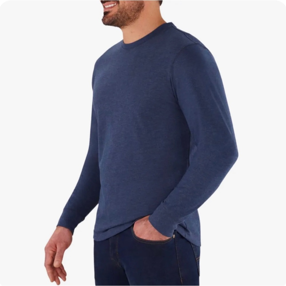 Members Mark Blue Cotton Long Sleeve Crewneck Tee - Picture 1 of 3